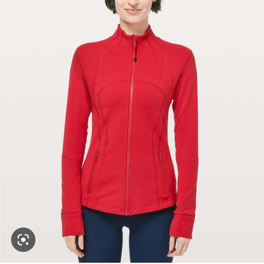 Bright red lulu define jacket. Gently worn. No deformities. Size tag intact.